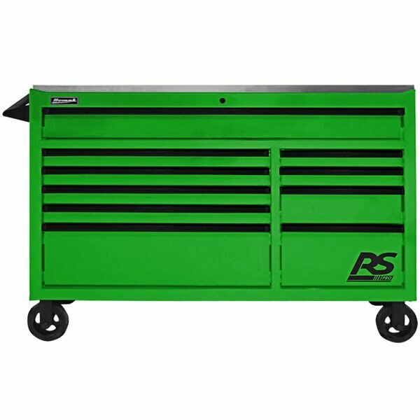 Homak RS Pro 54'' Lime Green 10-Drawer Roller Cabinet with Stainless Steel Top LG04054014 571LG0405414